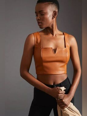 Maeve Faux Leather Notch Tank Brown Size 10